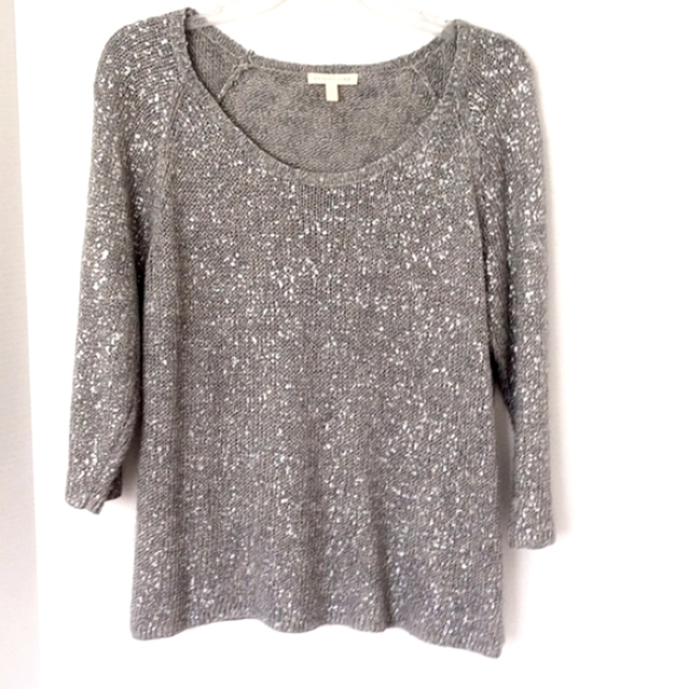 EILEEN FISHER - SIZE LARGE Silver Metallic Shimmer Sweater - NWOT.